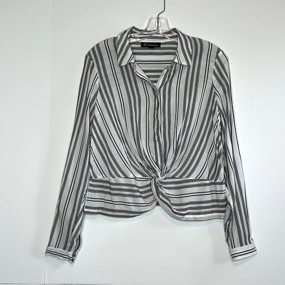 INC Twist Front Button Up Shirt Striped White Black Womens Small - Picture 3 of 13